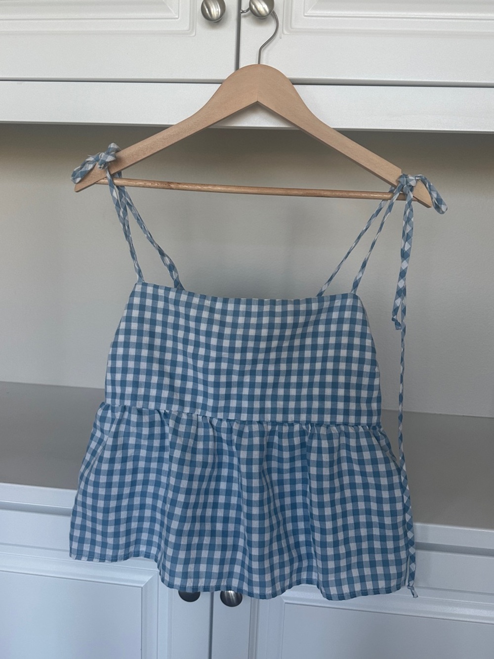 Blue Gingham Tie-Strap Top